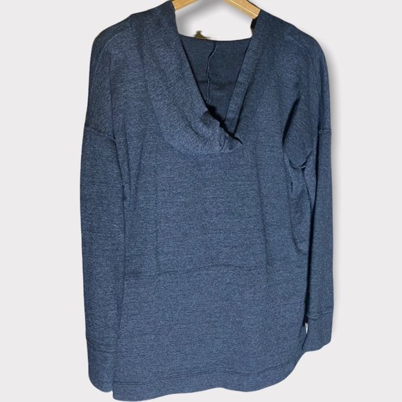 Caslon Navy Cotton Split V-Neck Hooded Pullover Two Pocket Pullover Sweatshirt - Picture 8 of 8